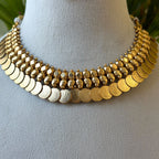 Antique Gold Kasu Coin Choker Necklace Set, Traditional Lakshmi Coin Necklace with Drop Earrings AN494 (view 2)