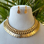 Antique Gold Kasu Coin Choker Necklace Set, Traditional Lakshmi Coin Necklace with Drop Earrings AN494