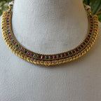 Ruby & Green Stone Hasli Necklace Set – Antique Gold Collar Necklace with Ruby Green Stud Earrings AN505