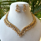 V-Shape Antique Gold Necklace Set – Pearl Drop Necklace with Matching Drop Earrings AN508
