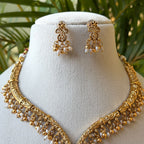 V-Shape Antique Gold Necklace Set – Pearl Drop Necklace with Matching Drop Earrings AN508