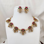 In this image there is a lotus necklace design with earrings. lotus necklace, lotus necklace design, lotus necklace set
