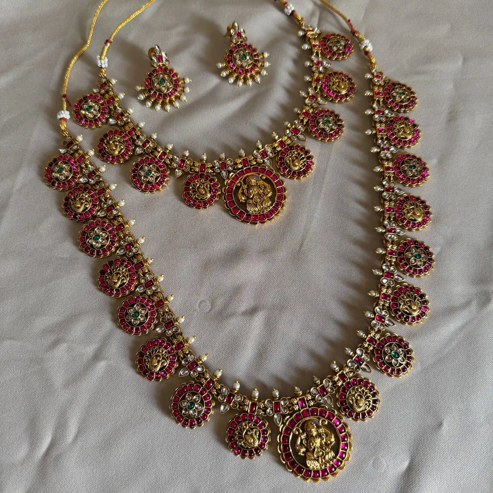 Antique Temple Bridal Combo Jewellery Set with Haram & Earrings – AC46