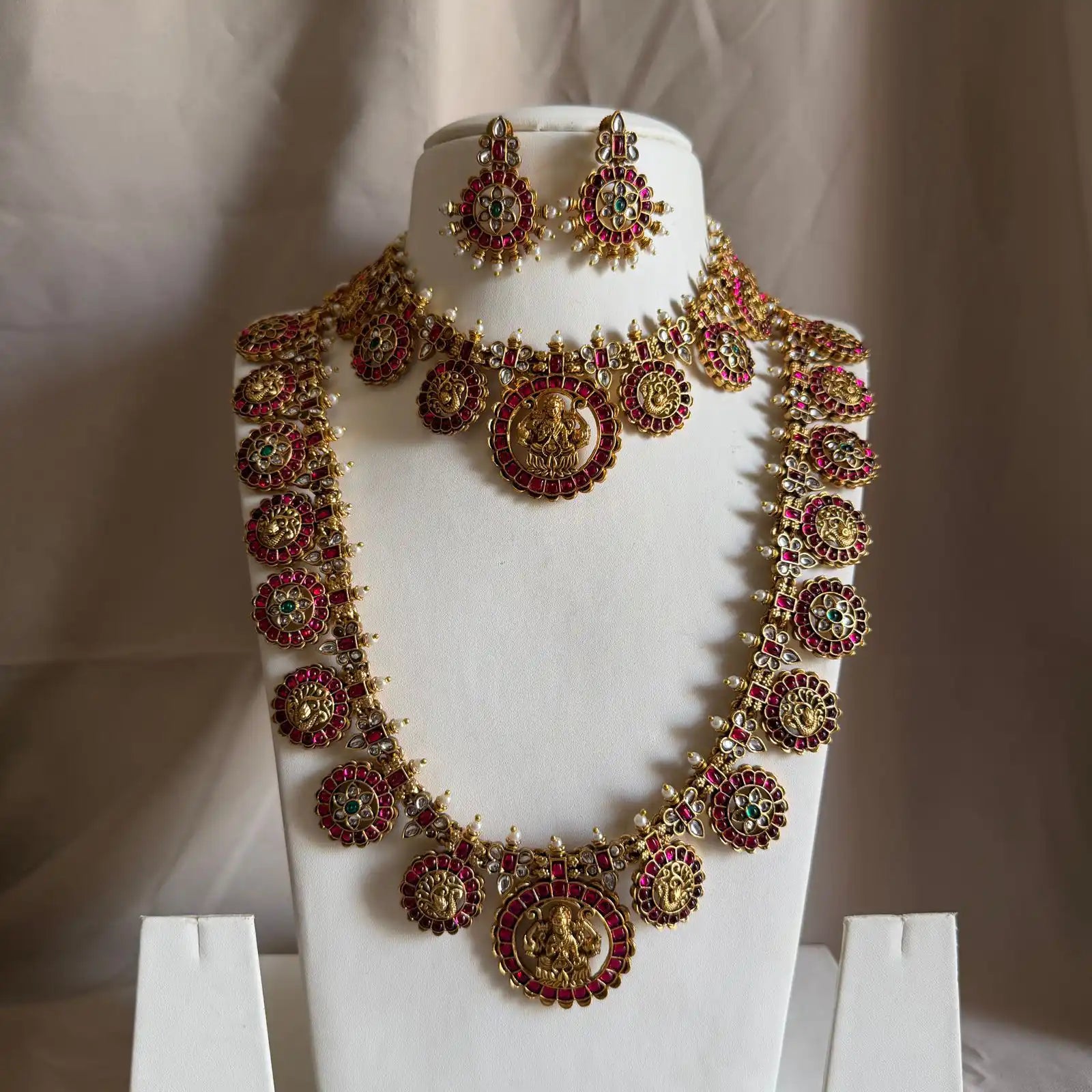 Antique Temple Bridal Combo Jewellery Set with Haram & Earrings – AC46
