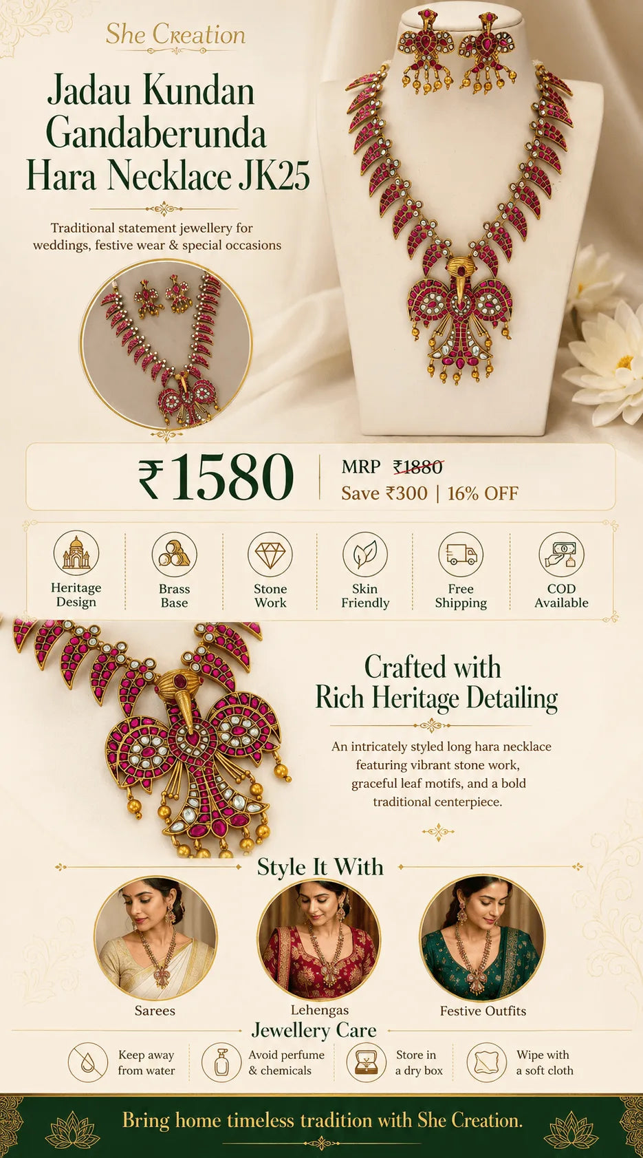 Jadau kundan Gandaberunda Hara Necklace JK25