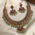 Traditional Kempu Mandala Choker with Pastel Green Bead Dangles