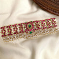 Elegant Three-Tiered Pearl Haram with Deep Emerald Teardrop Accents