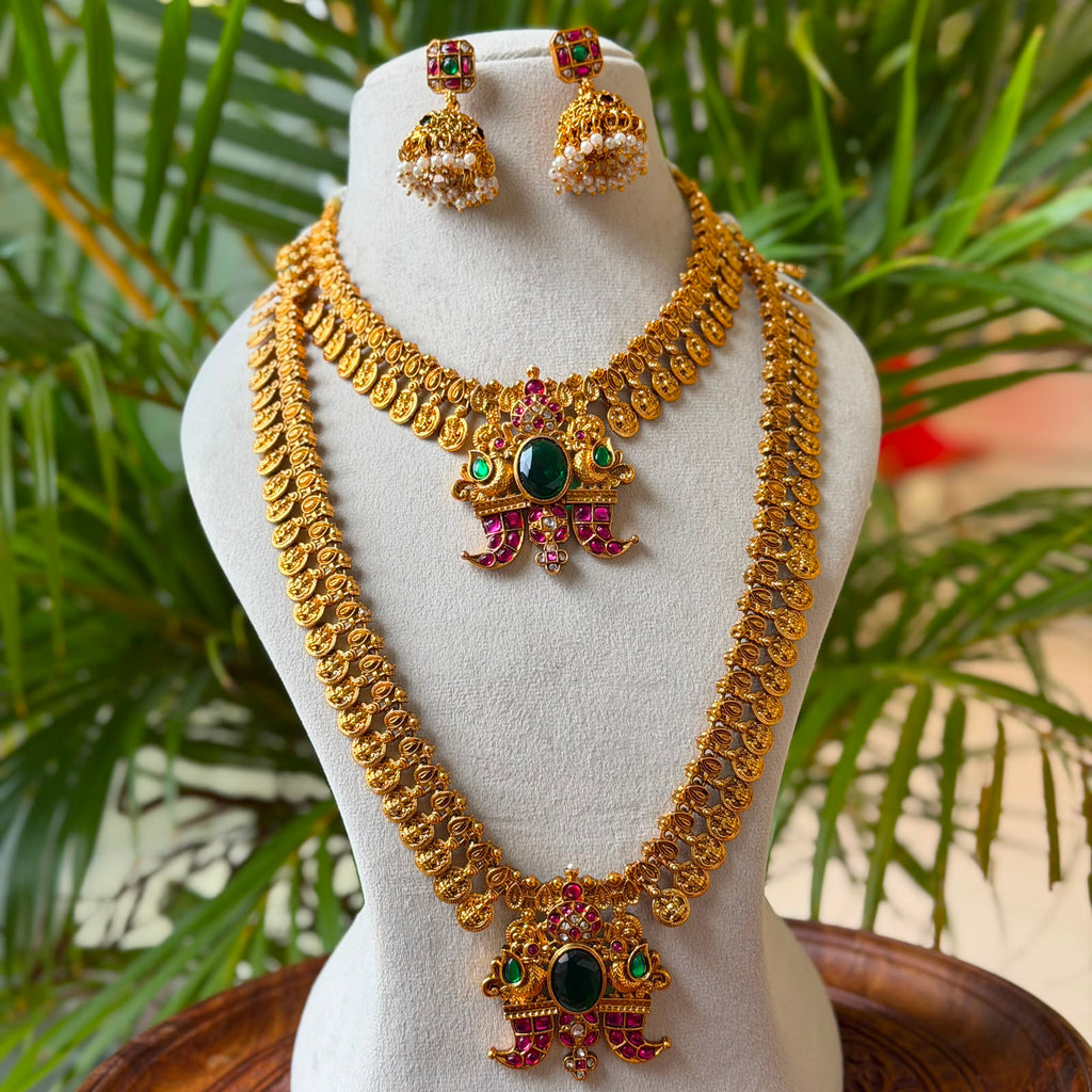 Antique Temple Bridal Combo Jewellery Set with Haram & Earrings – AC56