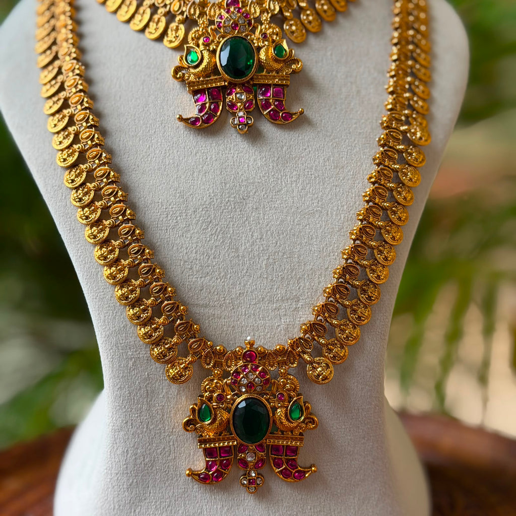 Antique Temple Bridal Combo Jewellery Set with Haram & Earrings – AC56