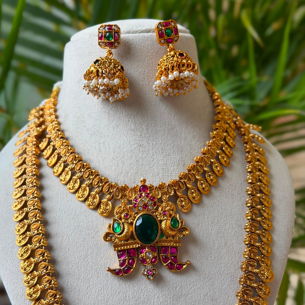 Antique Temple Bridal Combo Jewellery Set with Haram & Earrings – AC56