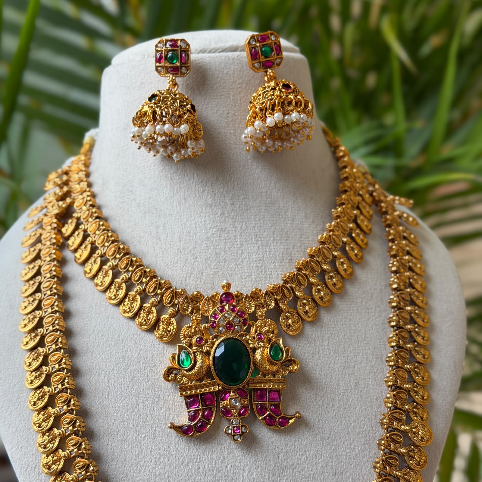 Antique Temple Bridal Combo Jewellery Set with Haram & Earrings – AC56