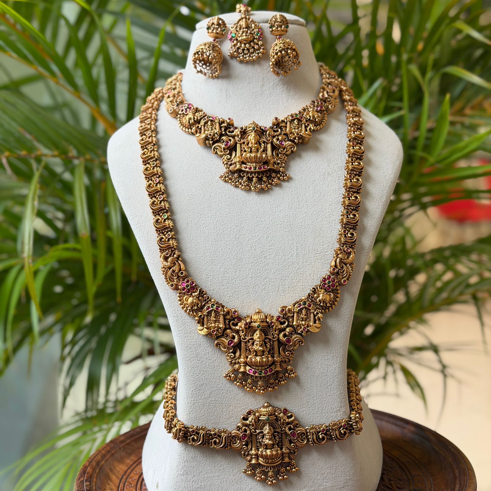 Antique Temple Bridal Combo Jewellery Set with Haram & Earrings – AC66