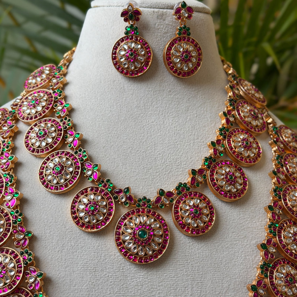 Antique Temple Bridal Combo Jewellery Set with Haram & Earrings – AC74