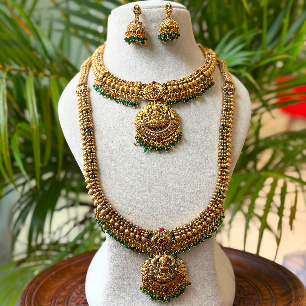 Antique Temple Bridal Combo Jewellery Set with Haram & Earrings – AC57