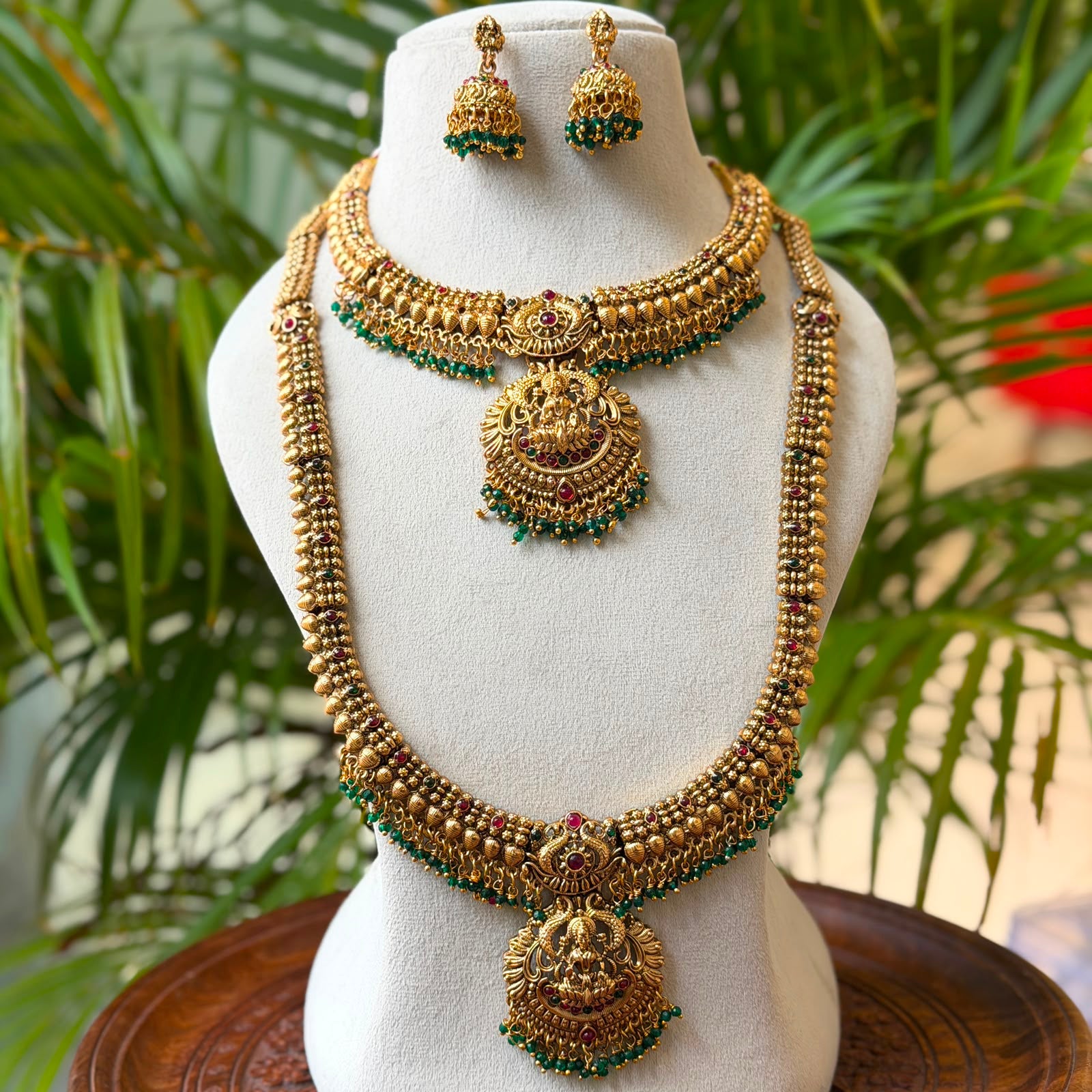 Antique Temple Bridal Combo Jewellery Set with Haram & Earrings – AC57