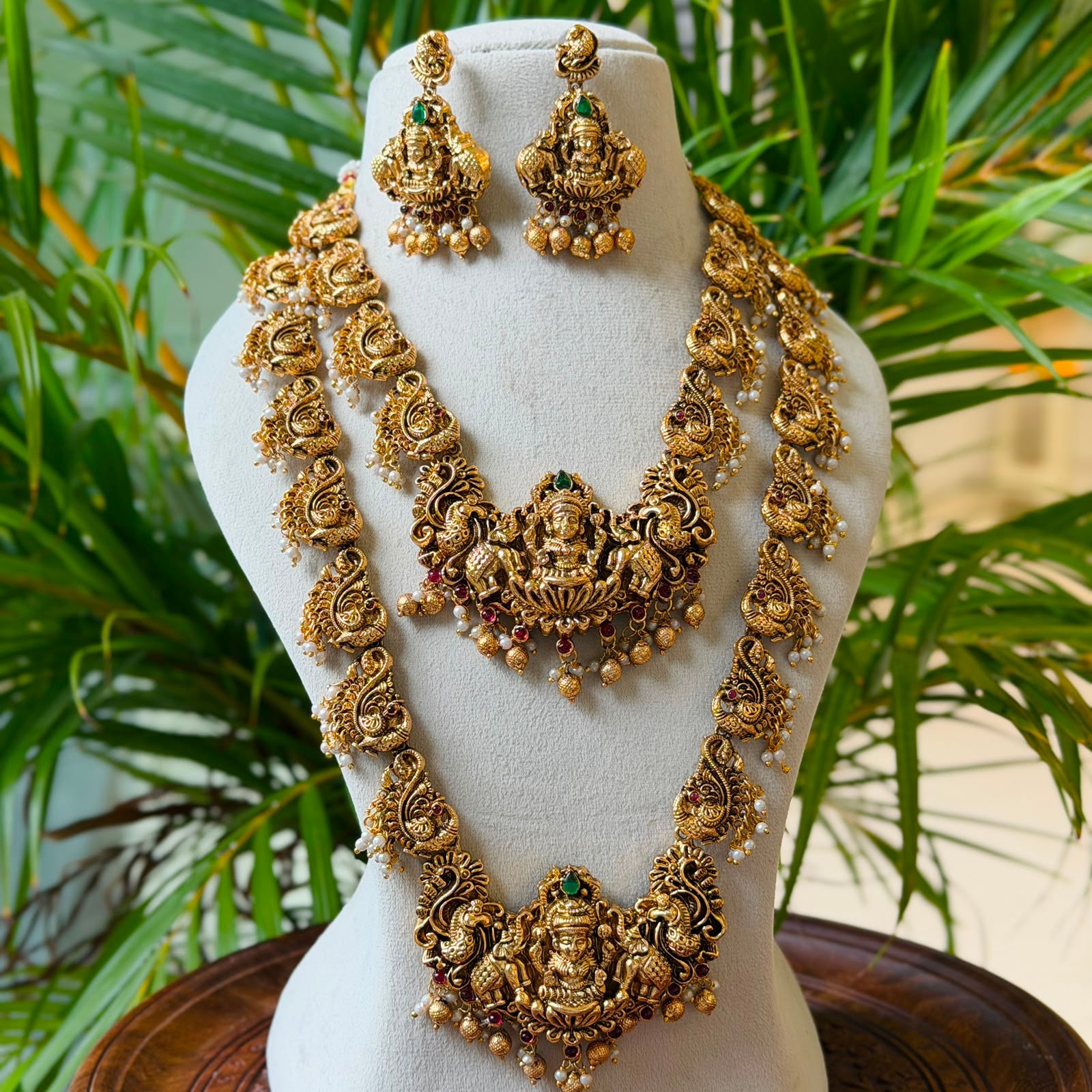 Antique Temple Bridal Combo Jewellery Set with Haram & Earrings – AC59