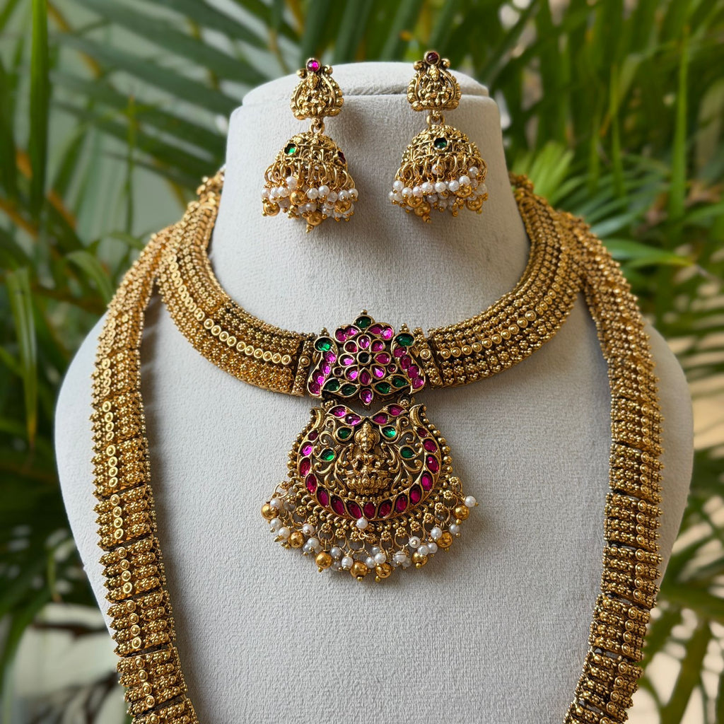 Antique Temple Bridal Combo Jewellery Set with Haram & Earrings – AC72
