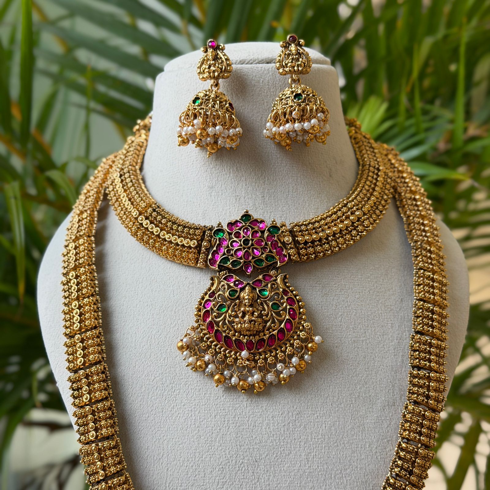 Antique Temple Bridal Combo Jewellery Set with Haram & Earrings – AC72