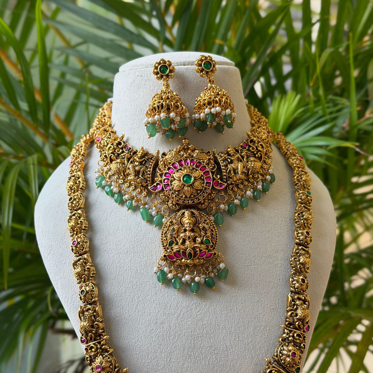 Antique Temple Bridal Combo Jewellery Set with Haram & Earrings – AC70