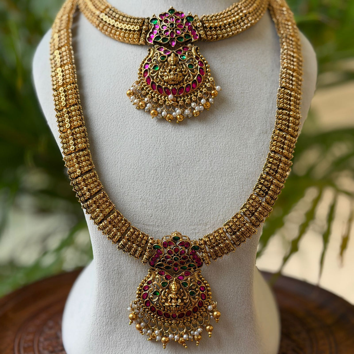 Antique Temple Bridal Combo Jewellery Set with Haram & Earrings – AC72