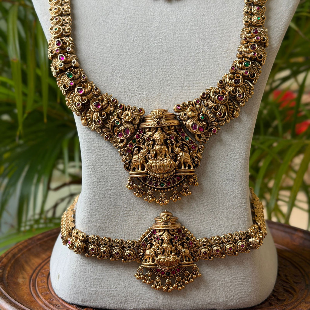 Antique Temple Bridal Combo Jewellery Set with Haram & Earrings – AC67