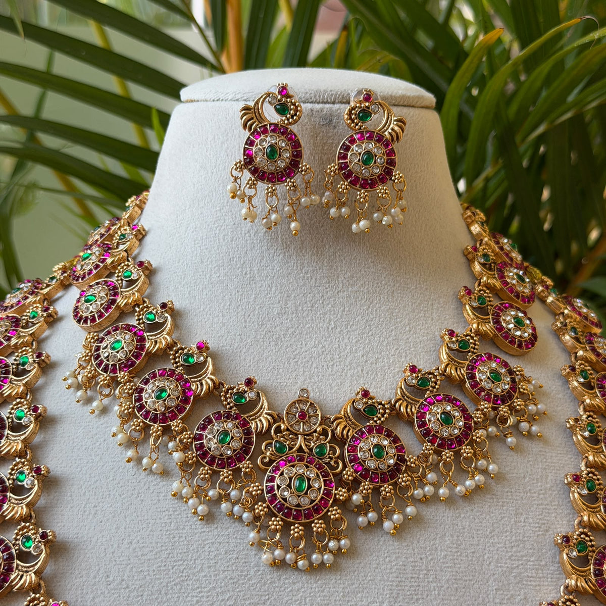 Antique Temple Bridal Combo Jewellery Set with Haram & Earrings – AC75