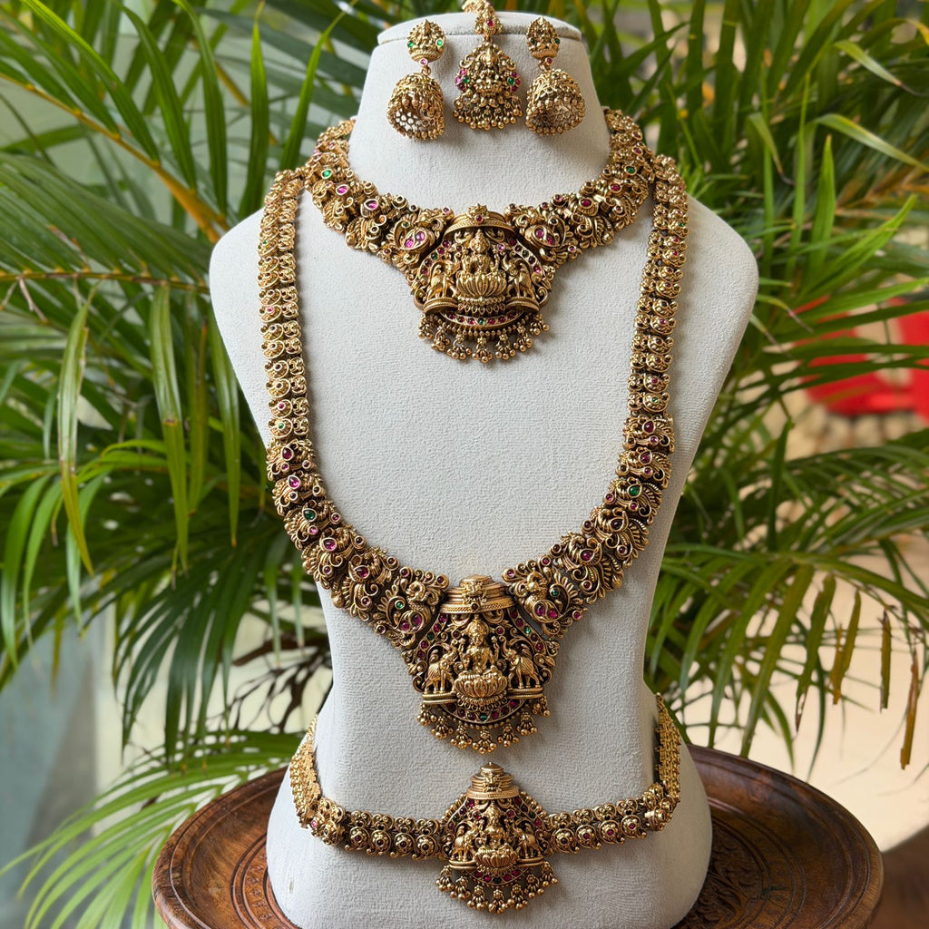 Antique Temple Bridal Combo Jewellery Set with Haram & Earrings – AC67