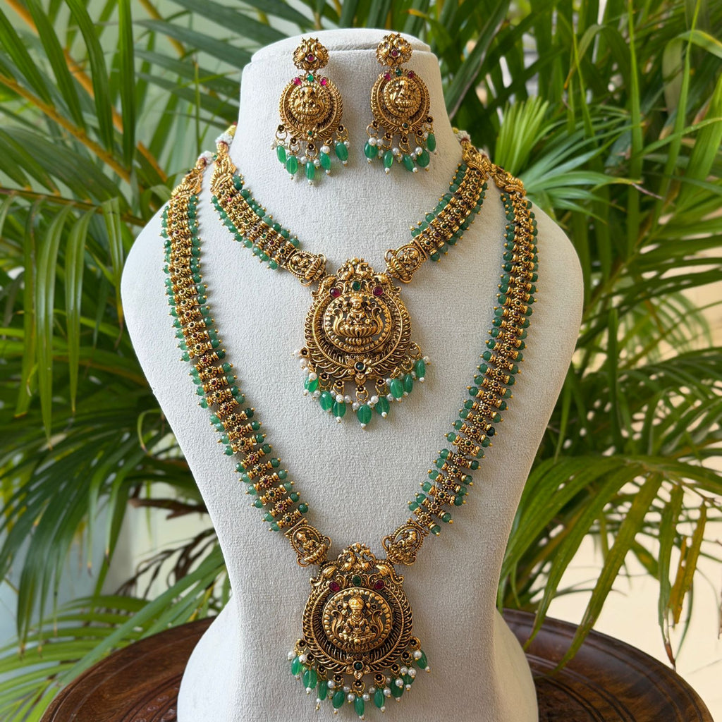 Antique Temple Bridal Combo Jewellery Set with Haram & Earrings – AC69