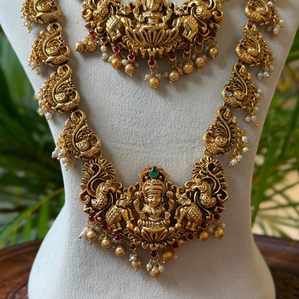 Antique Temple Bridal Combo Jewellery Set with Haram & Earrings – AC59