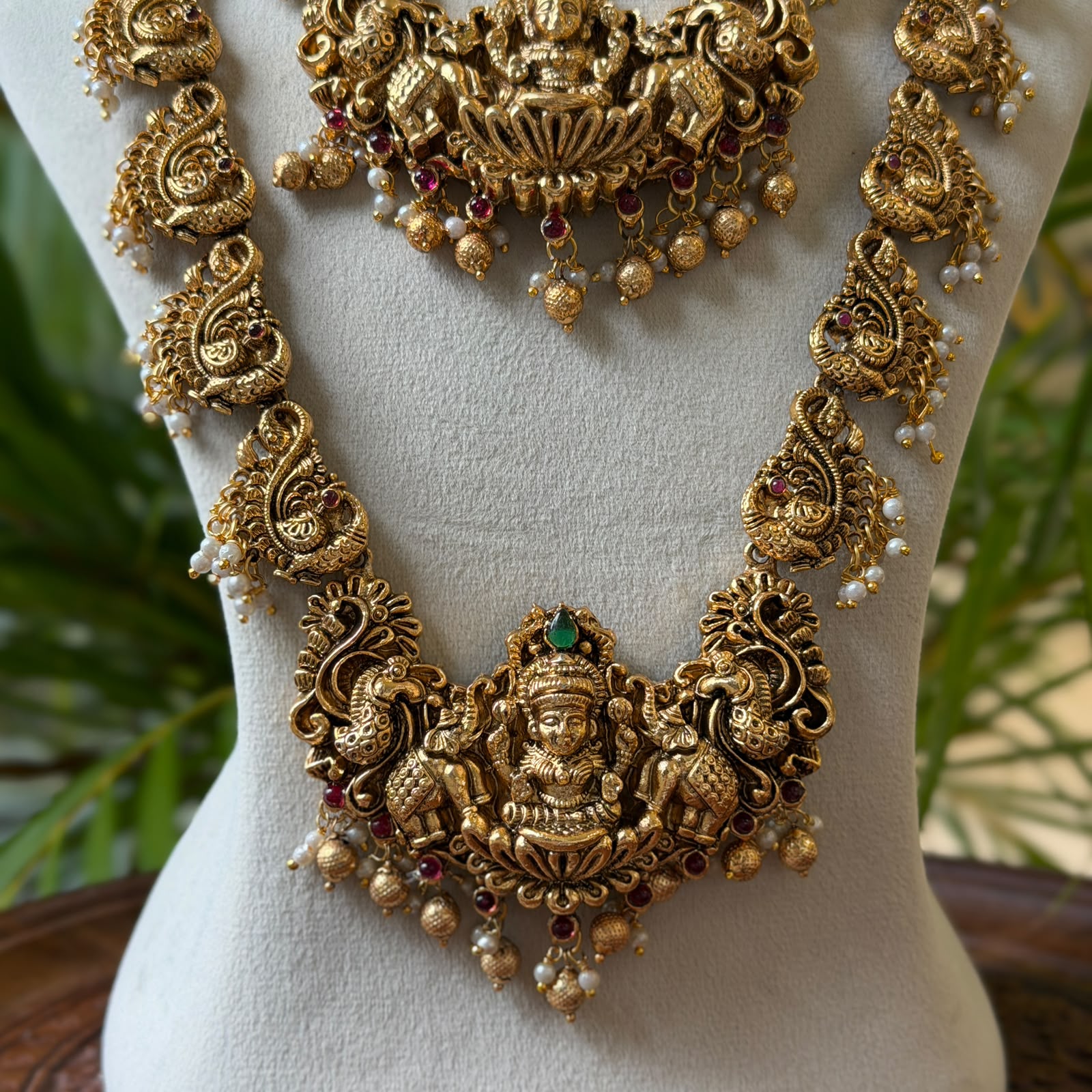 Antique Temple Bridal Combo Jewellery Set with Haram & Earrings – AC59