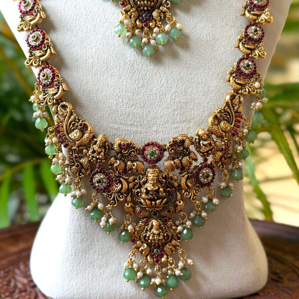 Antique Temple Bridal Combo Jewellery Set with Haram & Earrings – AC60