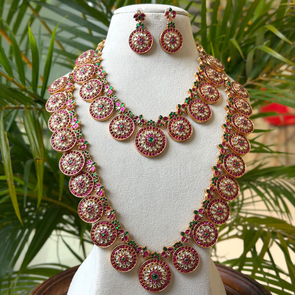 Antique Temple Bridal Combo Jewellery Set with Haram & Earrings – AC74