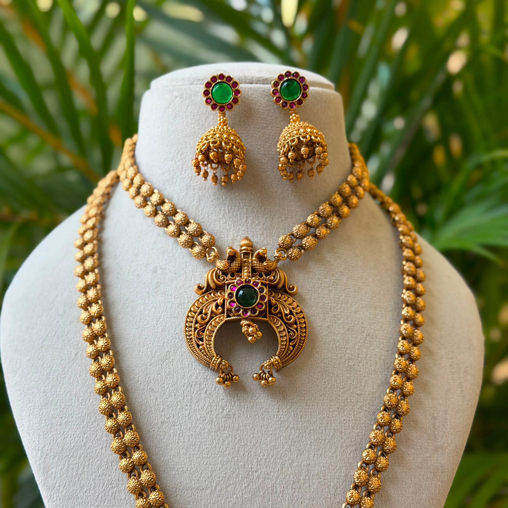 Antique Temple Bridal Combo Jewellery Set with Haram & Earrings – AC64