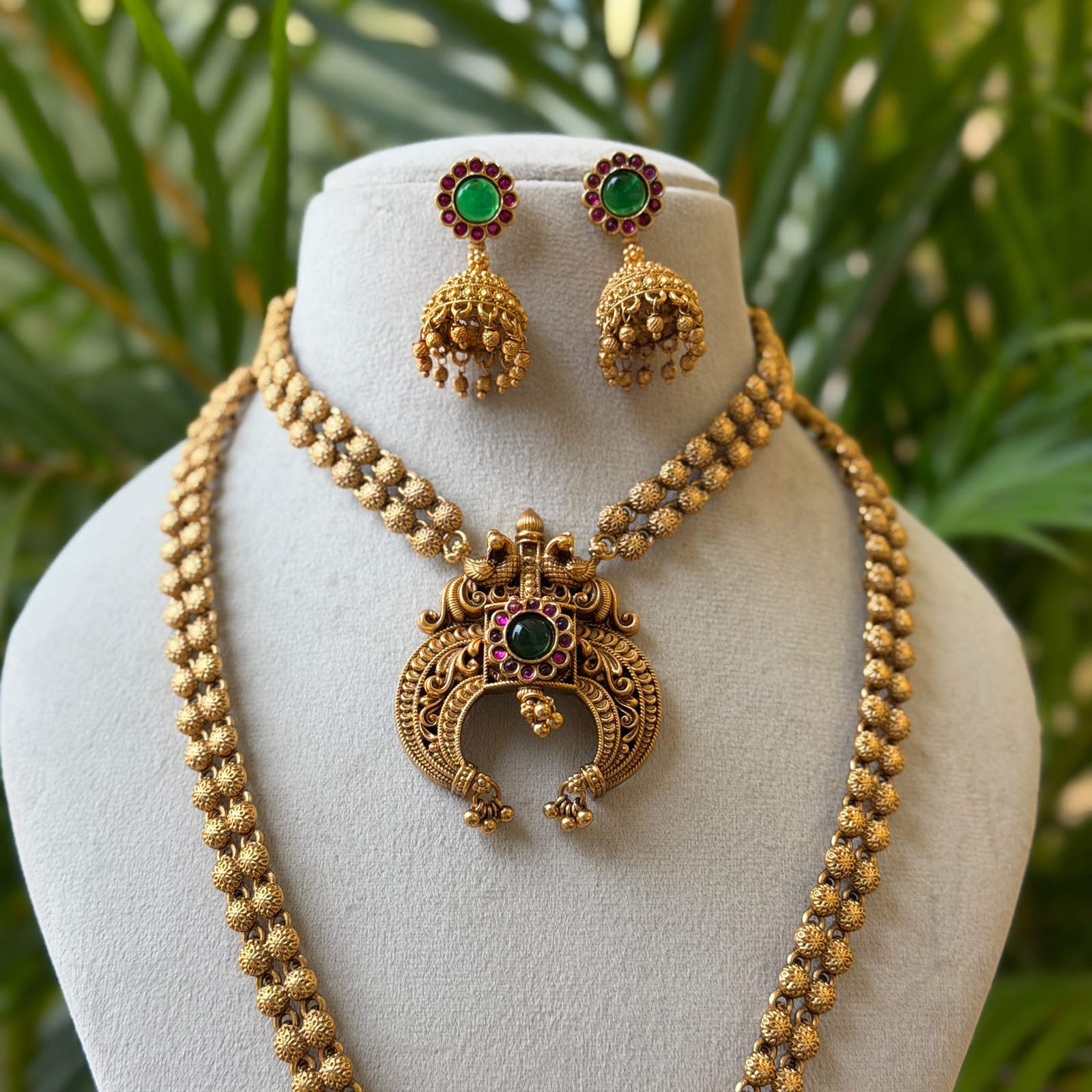 Antique Temple Bridal Combo Jewellery Set with Haram & Earrings – AC64