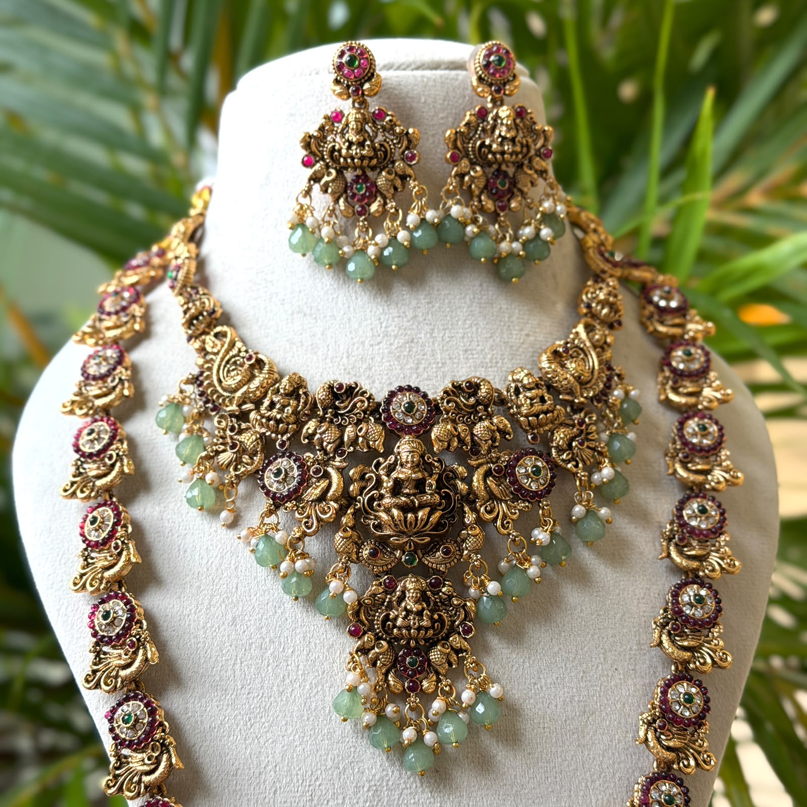 Antique Temple Bridal Combo Jewellery Set with Haram & Earrings – AC60
