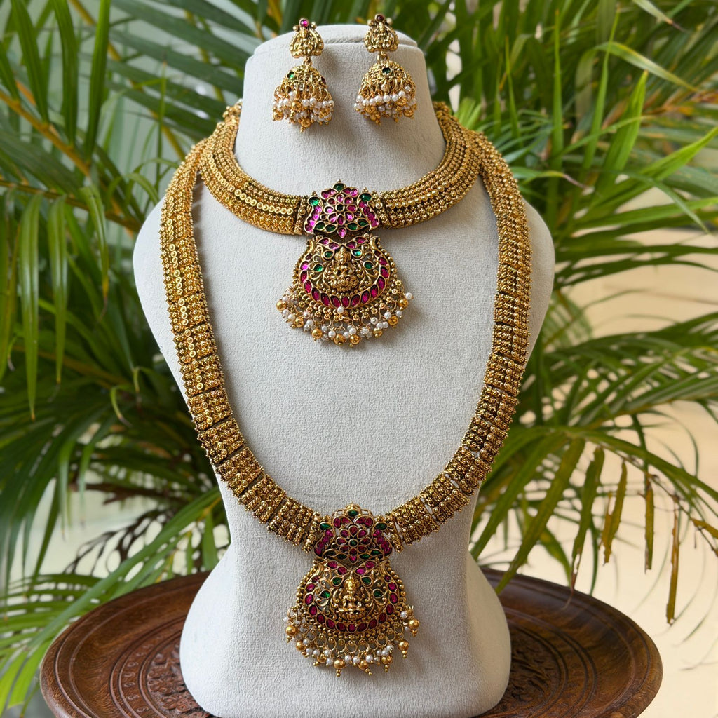 Antique Temple Bridal Combo Jewellery Set with Haram & Earrings – AC72