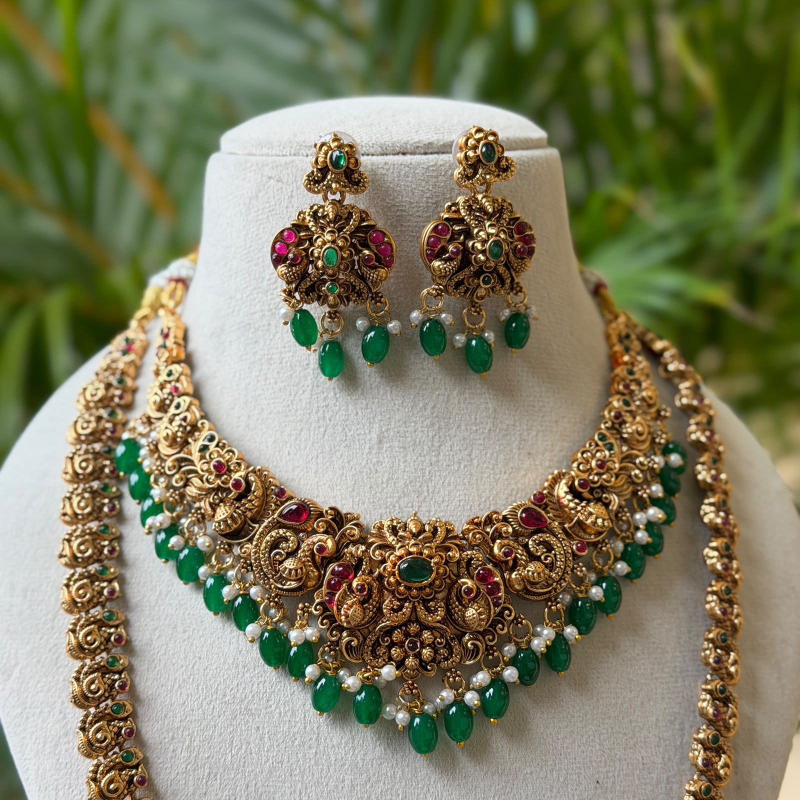 Antique Temple Bridal Combo Jewellery Set with Haram & Earrings – AC63