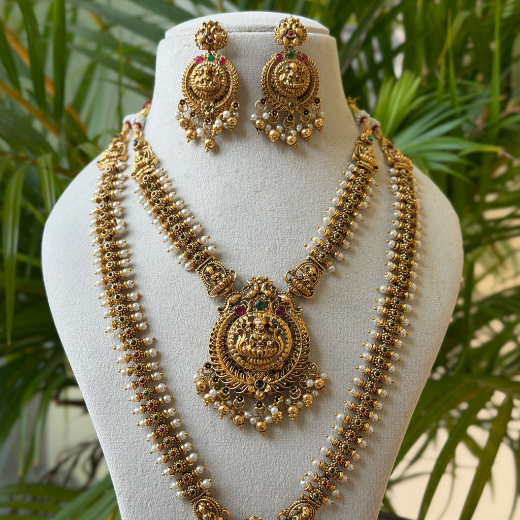 Antique Temple Bridal Combo Jewellery Set with Haram & Earrings – AC68
