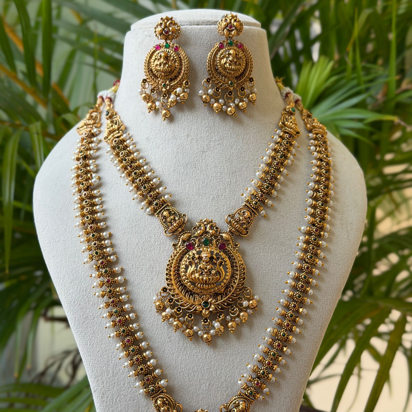 Antique Temple Bridal Combo Jewellery Set with Haram & Earrings – AC68