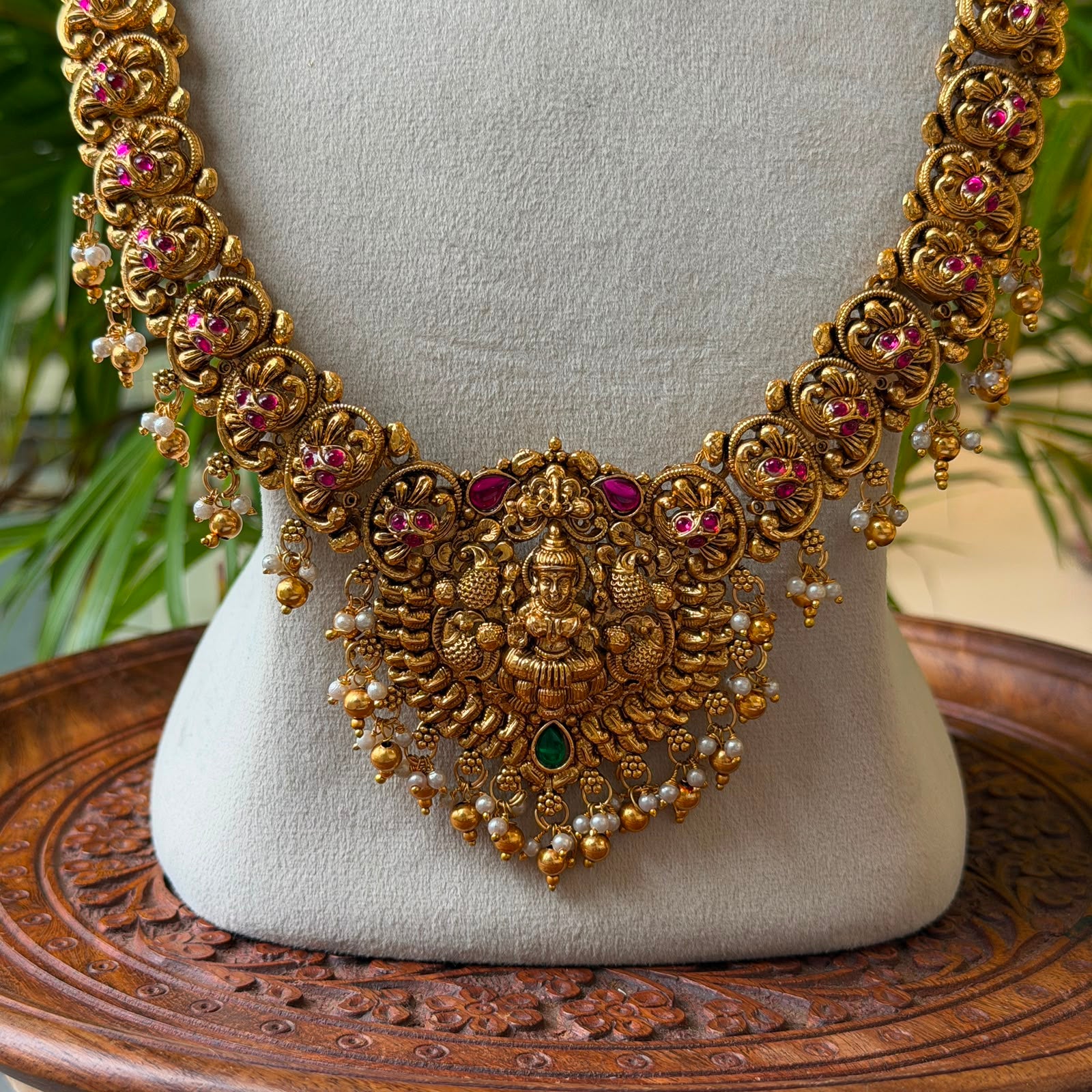 Antique Temple Bridal Combo Jewellery Set with Haram & Earrings – AC62