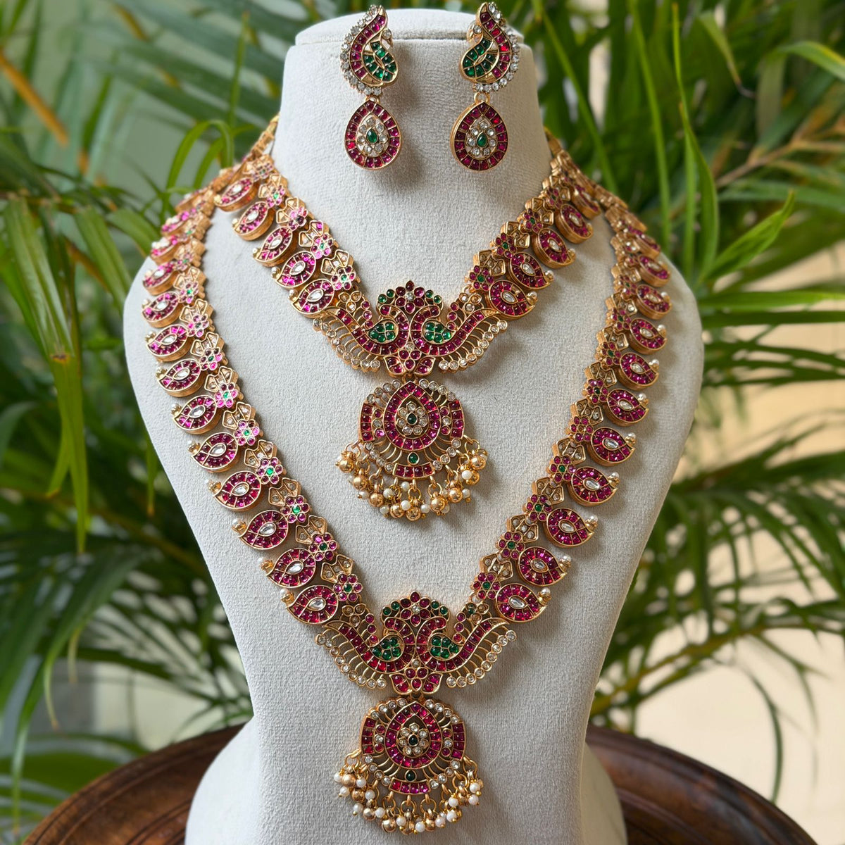 Antique Temple Bridal Combo Jewellery Set with Haram & Earrings – AC73