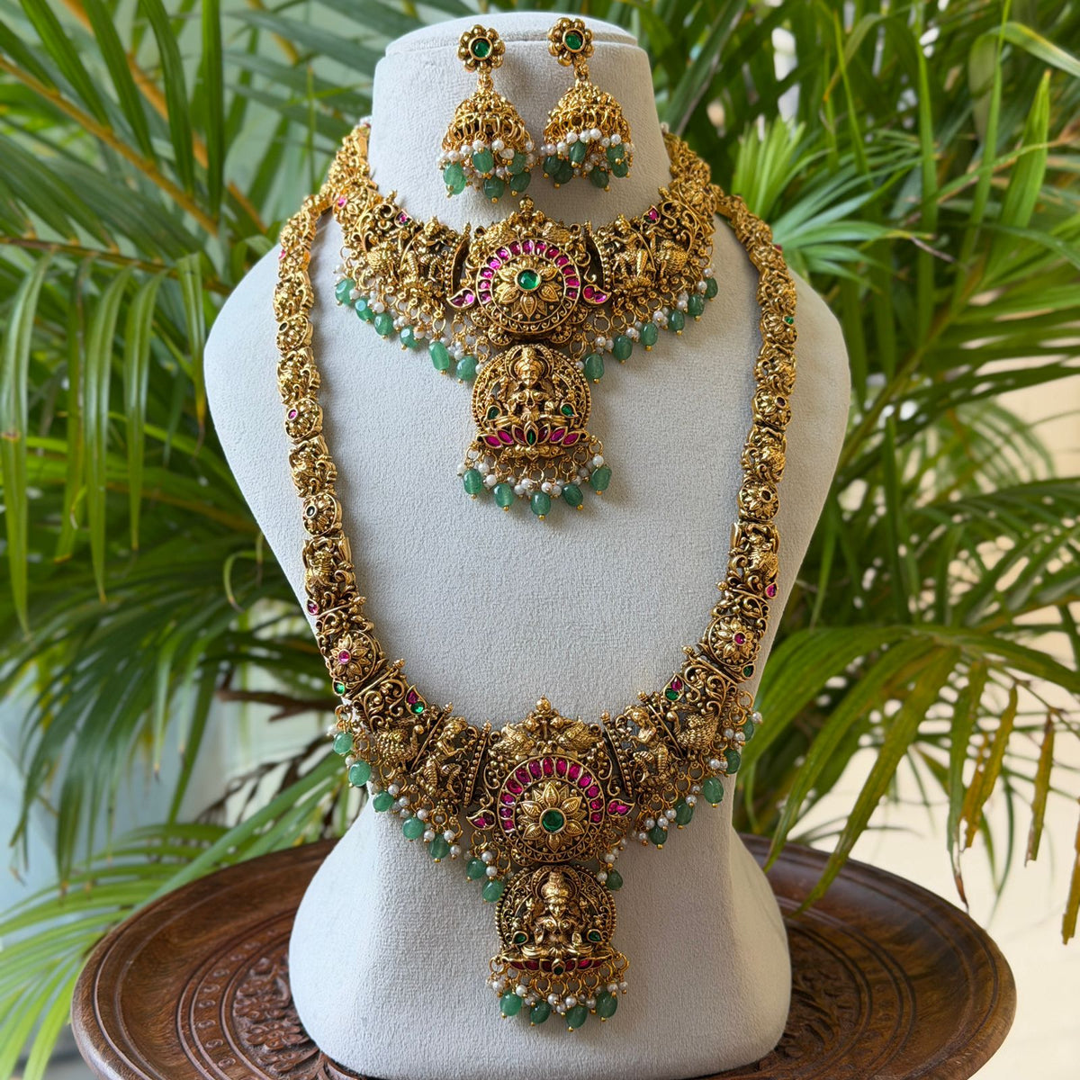 Antique Temple Bridal Combo Jewellery Set with Haram & Earrings – AC70