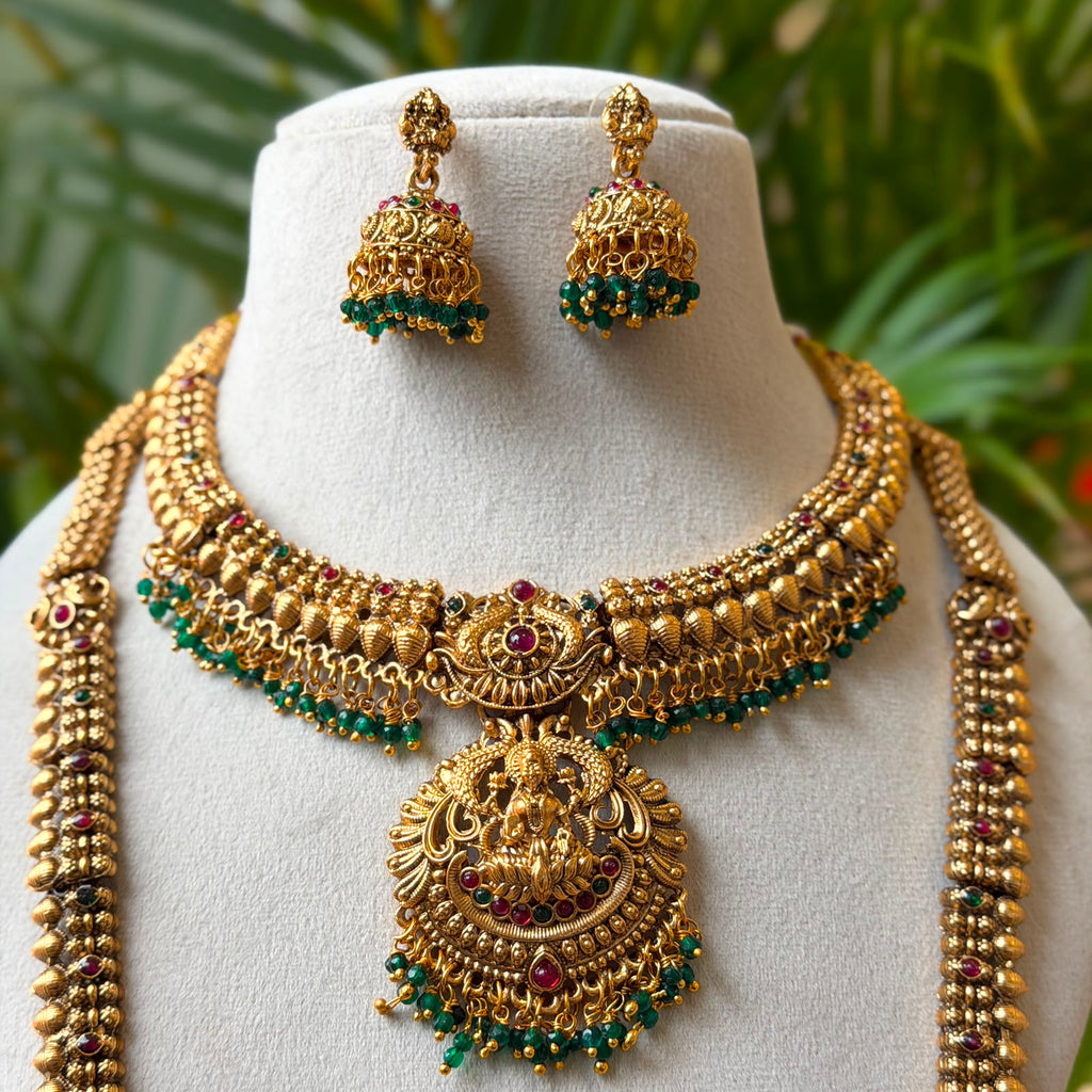 Antique Temple Bridal Combo Jewellery Set with Haram & Earrings – AC57