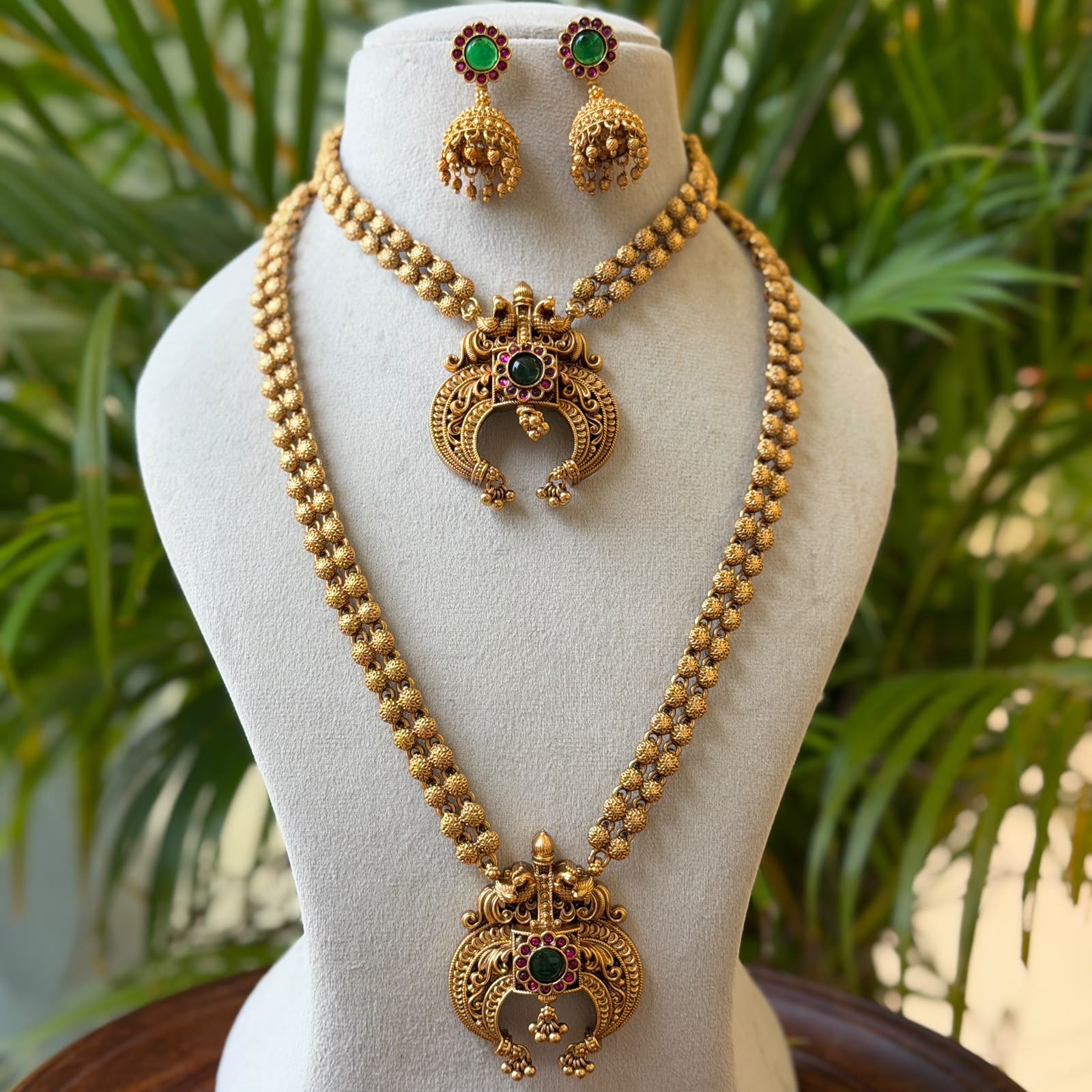 Antique Temple Bridal Combo Jewellery Set with Haram & Earrings – AC64