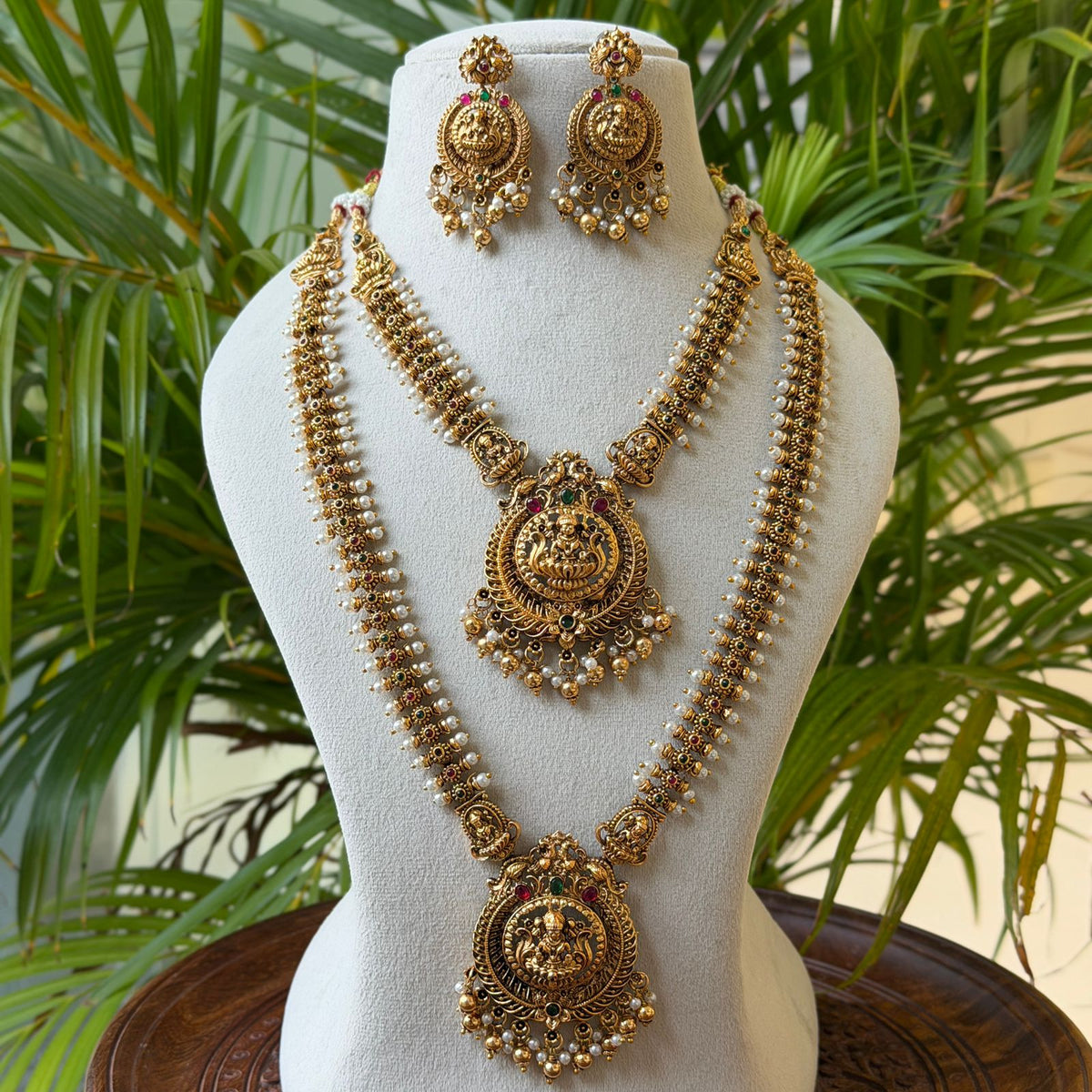 Antique Temple Bridal Combo Jewellery Set with Haram & Earrings – AC68