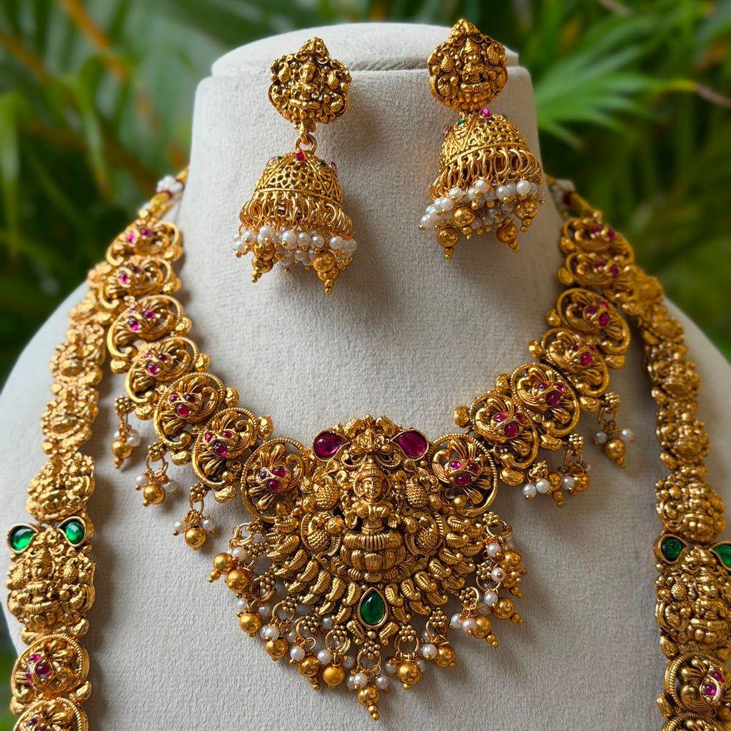 Antique Temple Bridal Combo Jewellery Set with Haram & Earrings – AC62