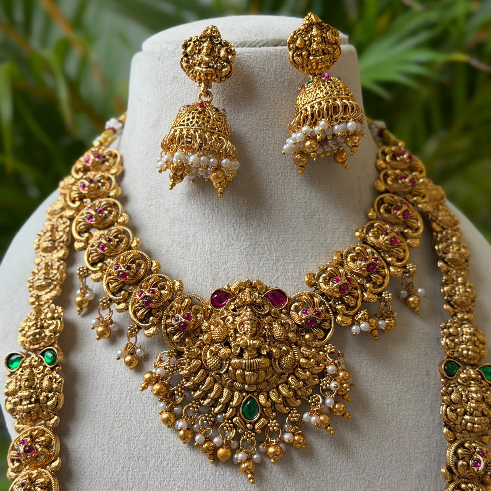 Antique Temple Bridal Combo Jewellery Set with Haram & Earrings – AC62