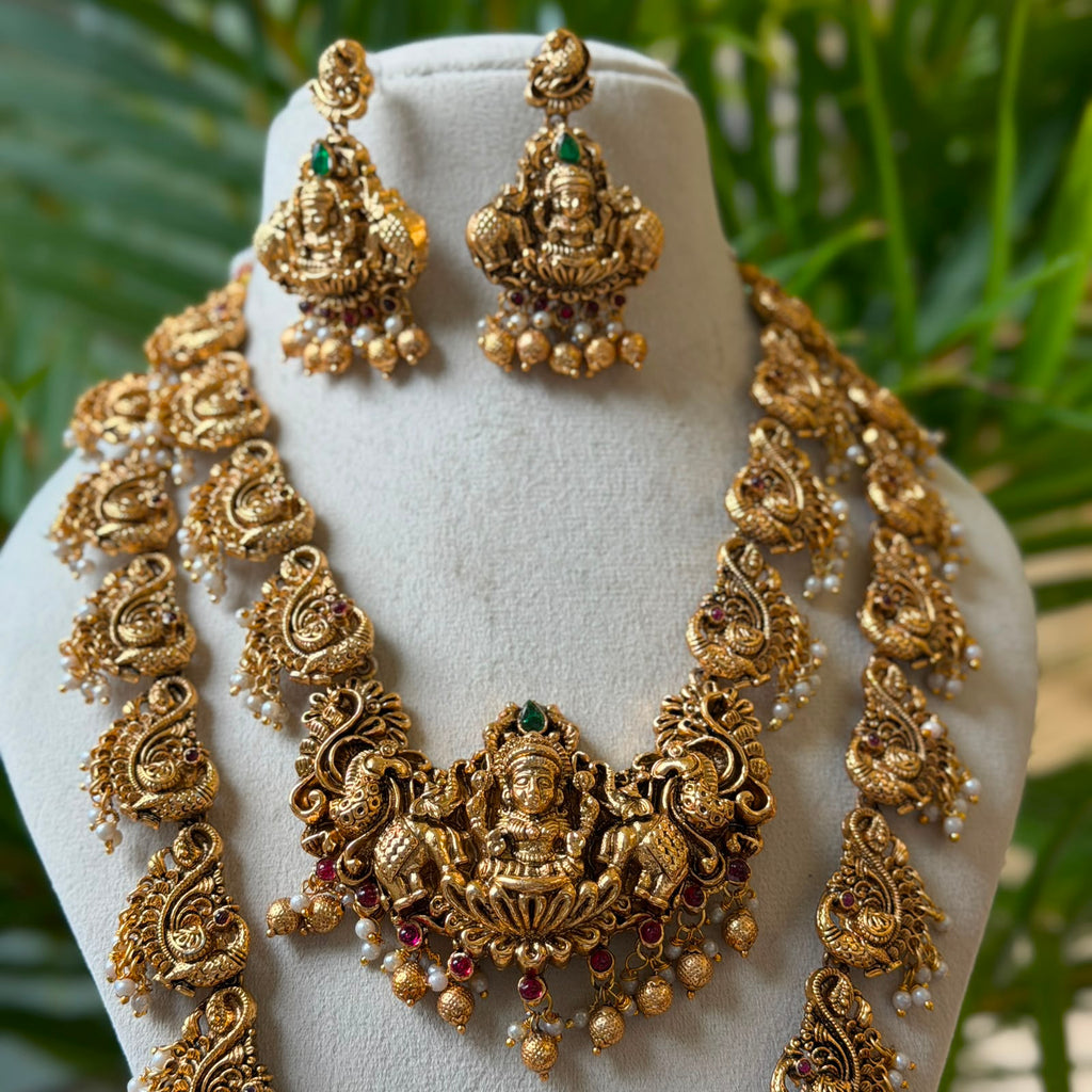 Antique Temple Bridal Combo Jewellery Set with Haram & Earrings – AC59