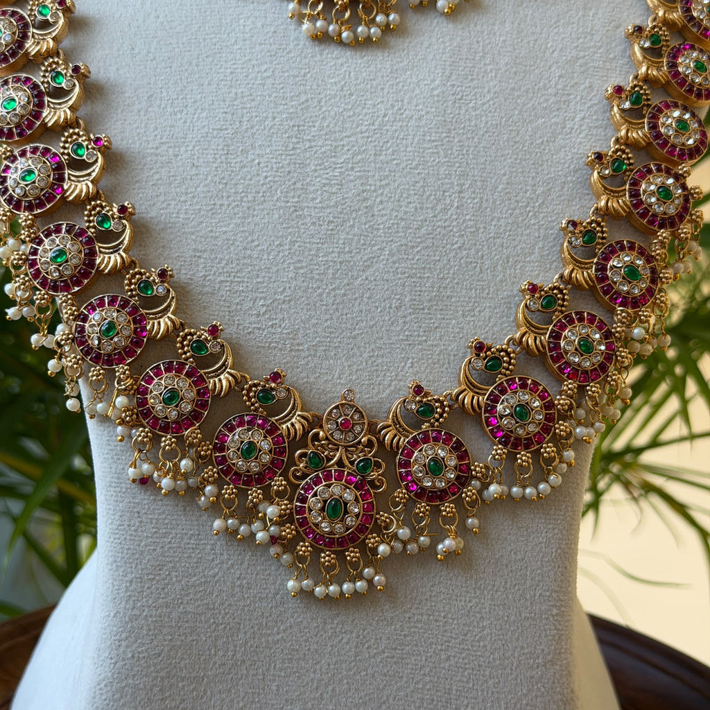 Antique Temple Bridal Combo Jewellery Set with Haram & Earrings – AC75