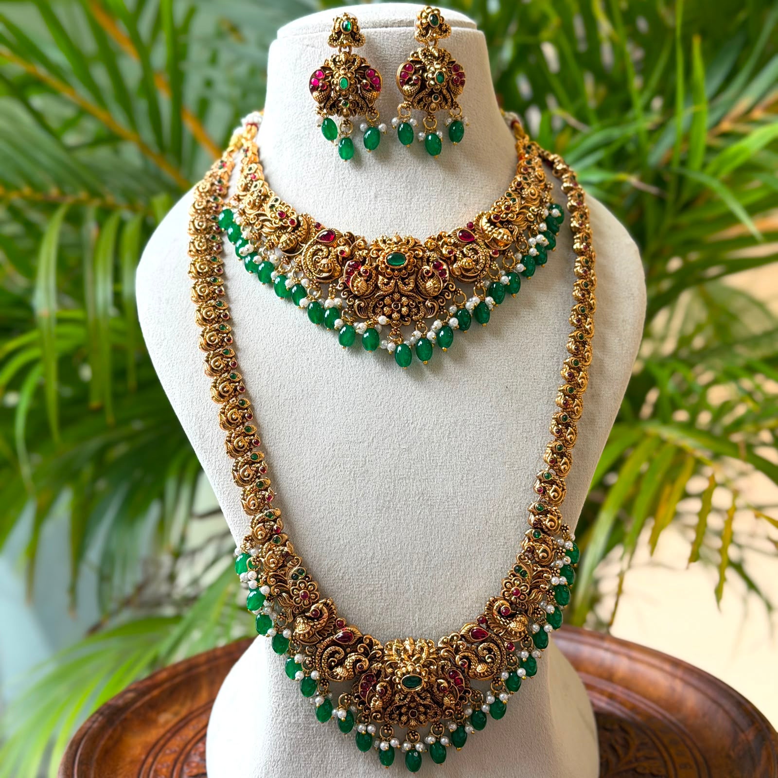 Antique Temple Bridal Combo Jewellery Set with Haram & Earrings – AC63